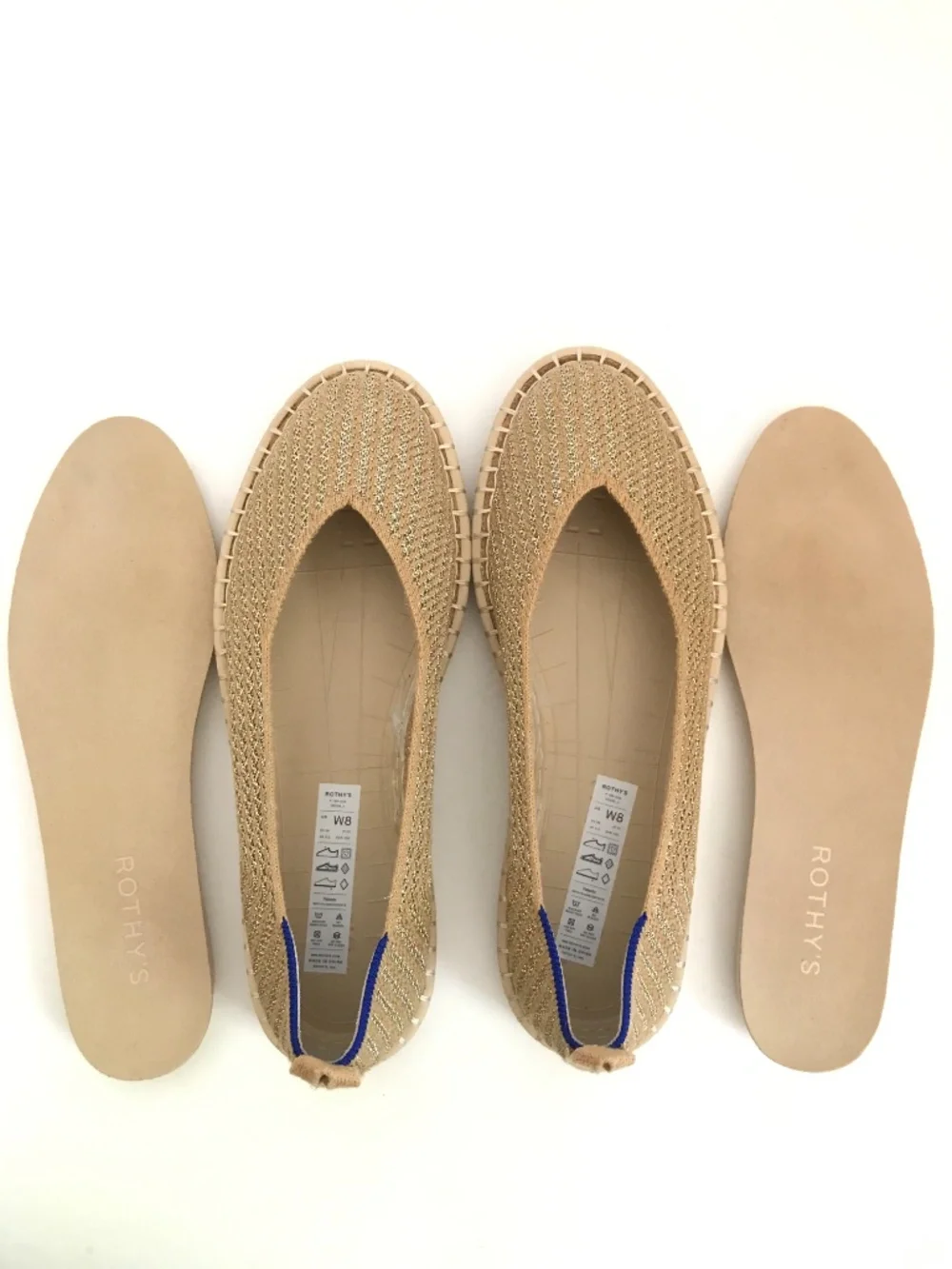 ROTHY'S The Espadrilles Gold Stripe Flats Size 8